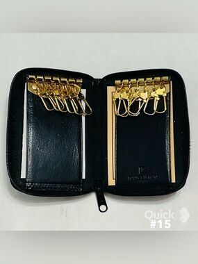 Leather Zip Key Holder with Gold Hooks - Black
